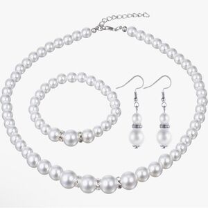 Women’s 3 Pcs Faux Pearl Necklace,Earrings & Bracelet Set- BNWT